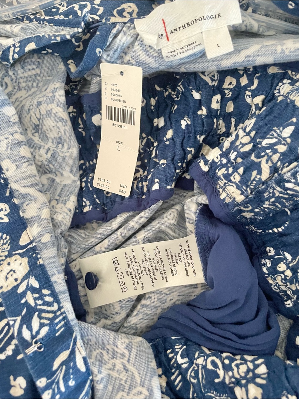 Anthropologie The Somerset Wide Leg Jumpsuit Blue White Floral L Short Sleeve - Picture 15 of 16